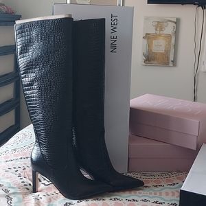 Nine West - Black Crocco Leather Maxim Knee High Boot